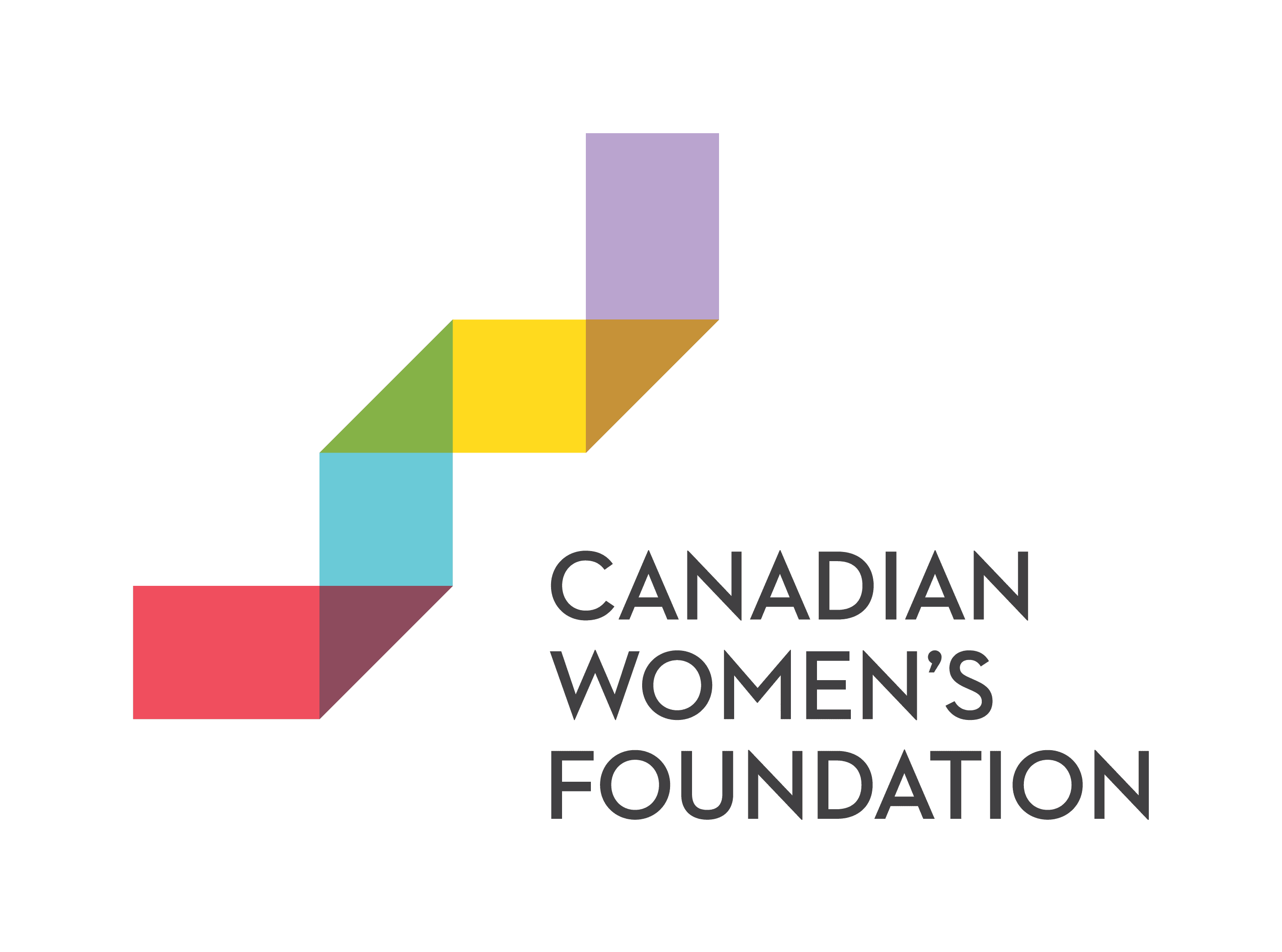 Canadian Women's Foundation logo with purple, yellow, green, blue, and red ribbon on the left side